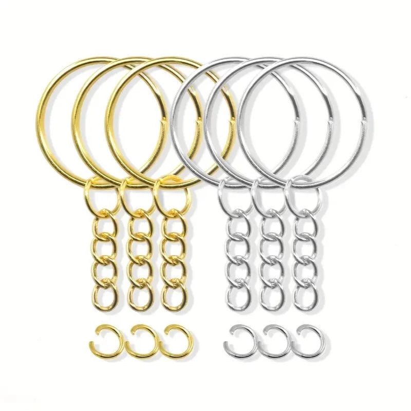 50pcs Aperture Keychain Rings – Silver and Gold Stainless Steel Key Ring Buckles for DIY