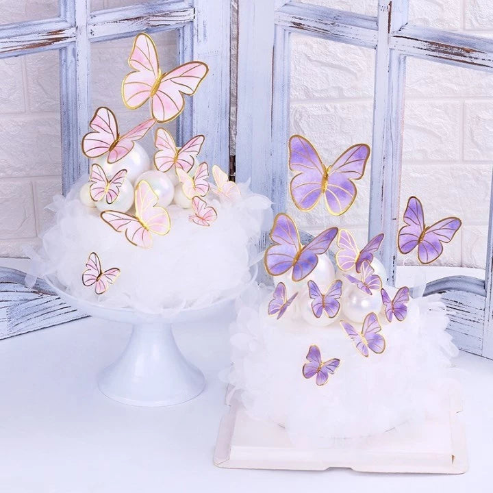 10Pcs/set 3D Butterfly Cake Topper Cards – Elegant Dessert Decorations for Parties & Home