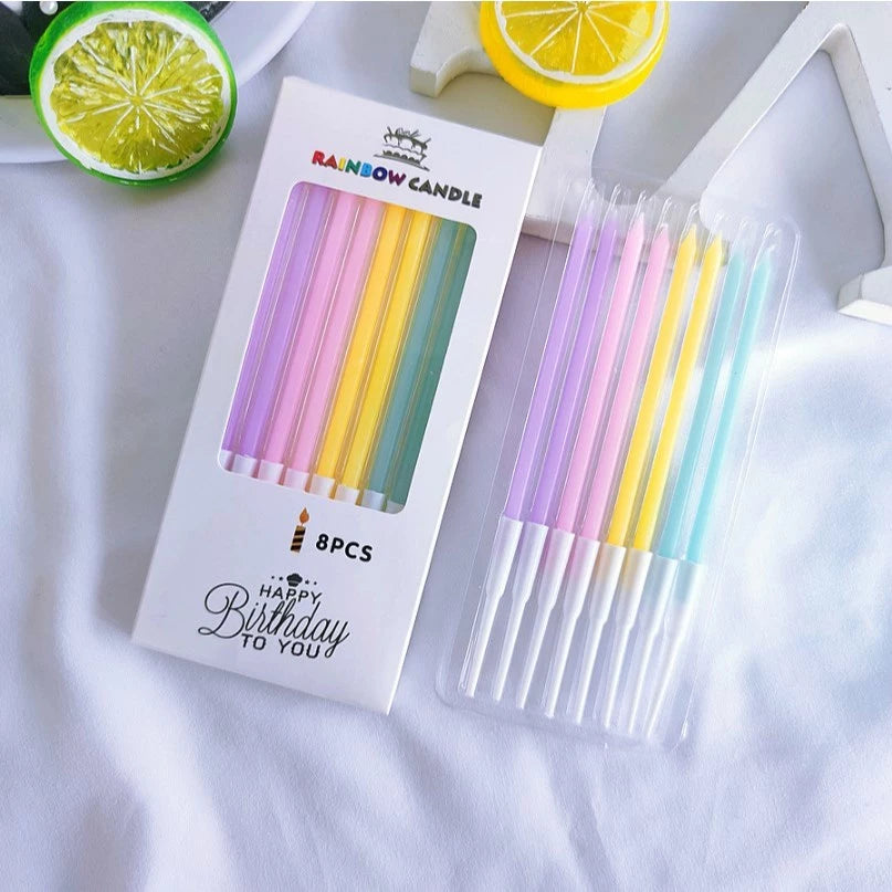 8pcs Rainbow Pencil Candles for Birthday Cakes - Colorful Long Thin Candles, Perfect for Parties