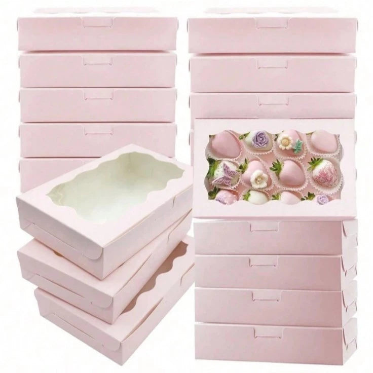 10pcs | Window Pastry Box - Kraft Paper Cake Boxes & Cups with Window muffin tart box