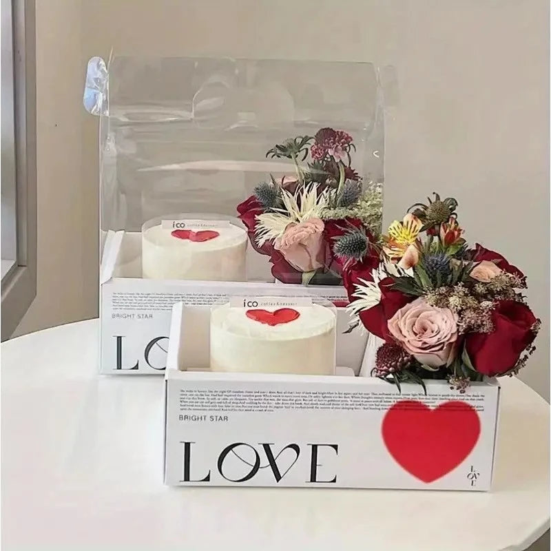 5PCS Transparent Acetate Flower Cake Box With Divider Handle Gift Packaging Set Mini Cake
