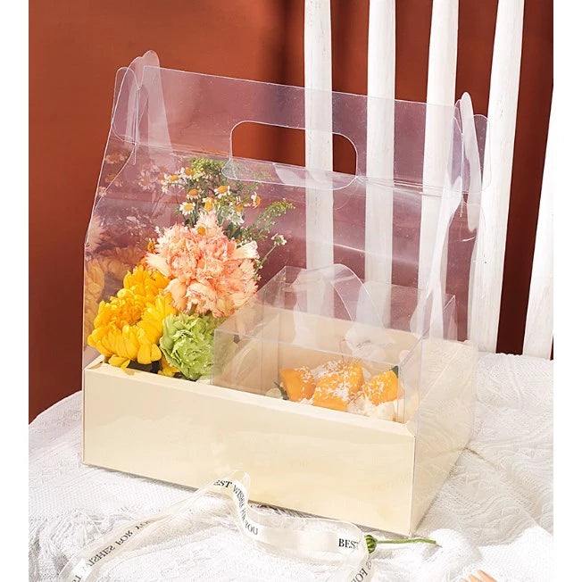 5PCS Transparent Acetate Flower Cake Box With Divider Handle Gift Packaging Set Mini Cake