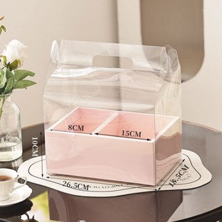 5PCS Transparent Acetate Flower Cake Box With Divider Handle Gift Packaging Set Mini Cake