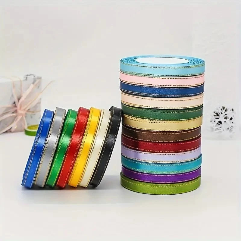 1cm Double Gold Edge Ribbon 1 Roll Gift Wedding Christmas Festival Holiday Package Ribbons