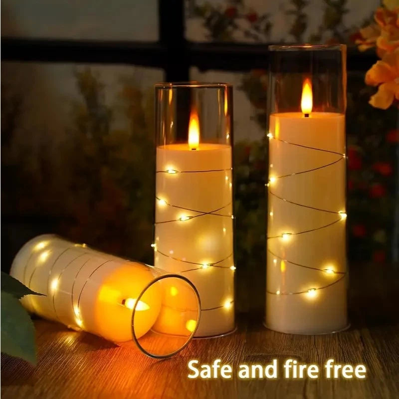 Copper Wire Flameless Candles With Embedded Star Strings, LED candles, Romantic Atmltwosphere Decor.