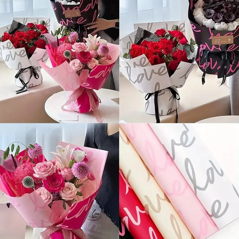 20pcs Love Floral Bouquet Wrapping Paper - Waterproof, Perfect for Romantic Gift Wrapping