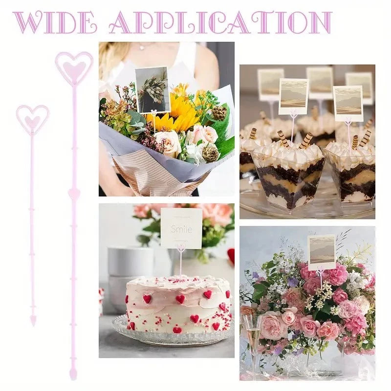 80pcs Plastic Heart Shape Card Holders for Floral Arrangements, Household Item, Wedding Decorations