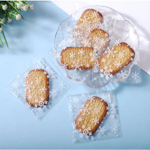 100pcs Snow Flakes Biscuit Cookies and Candies Food Packaging Plastic Bags