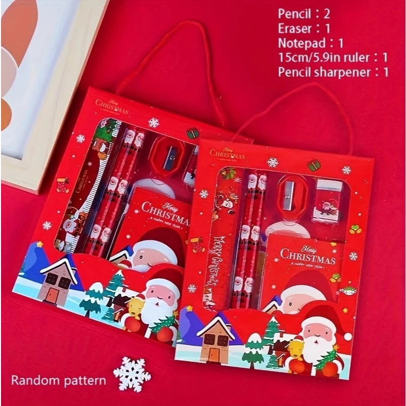 5pcs | 6in1 Christmas Stationery set pencil Sharpener Eraser Ruler Se