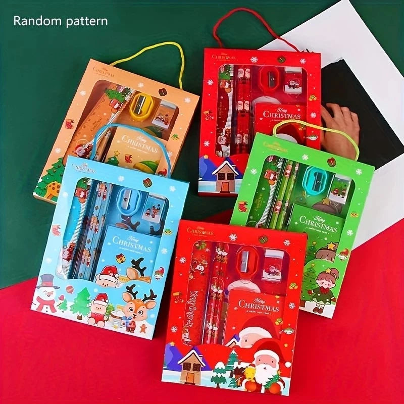 5pcs | 6in1 Christmas Stationery set pencil Sharpener Eraser Ruler Se