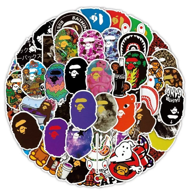50pcs Ape Head graffiti stickers - diy motorcycle refrigerator notebook waterproof sticker