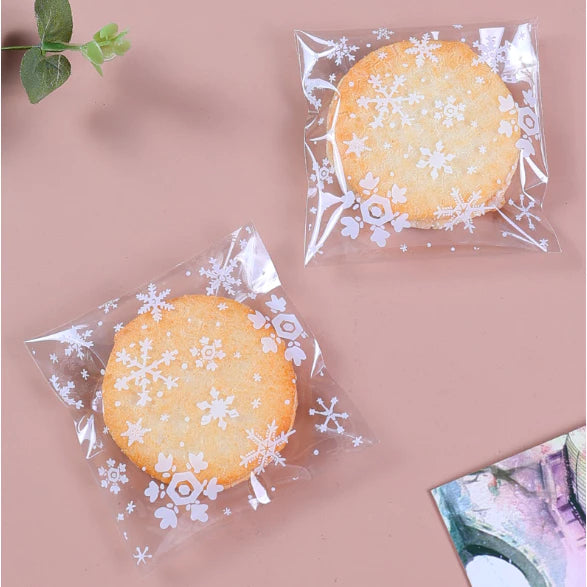 100pcs Snow Flakes Biscuit Cookies and Candies Food Packaging Plastic Bags