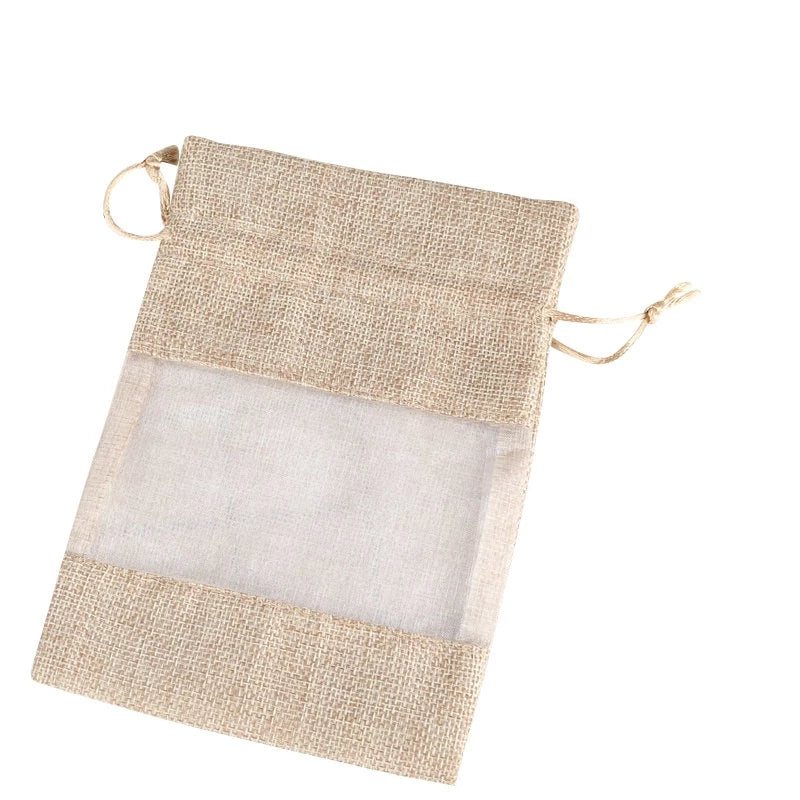 Single-sided window linen drawstring bag