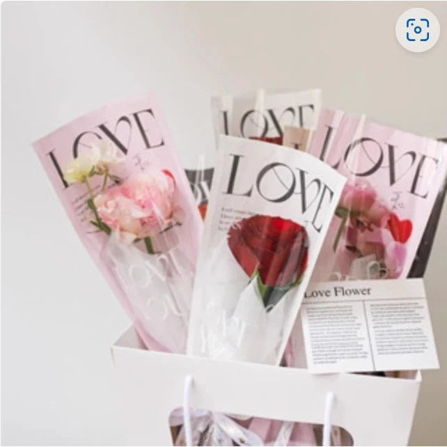 20pcs LOVE Single Rose Flower Packaging Bag Gift Wrapping Paper Valentine's Day,anniversar
