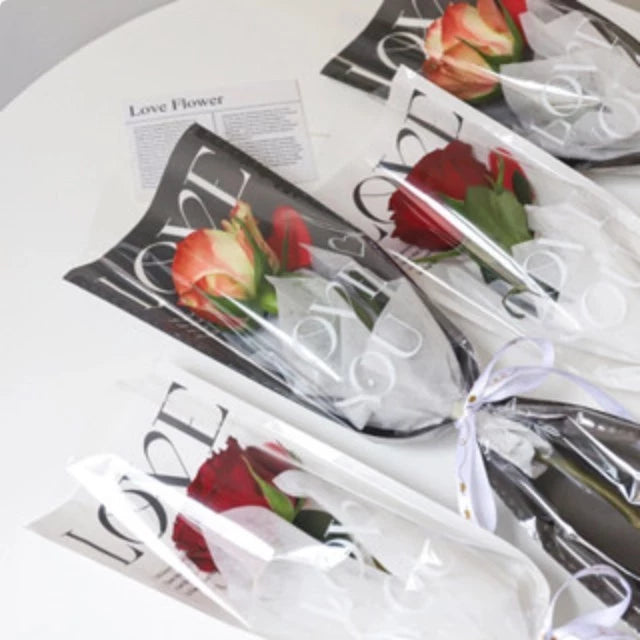 20pcs LOVE Single Rose Flower Packaging Bag Gift Wrapping Paper Valentine's Day,anniversar