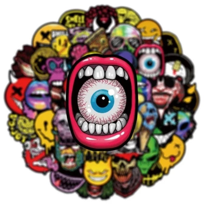 50pcs Scary Face Graffiti Stickers - Waterproof Vinyl Decals for Phones, Laptops & MORE