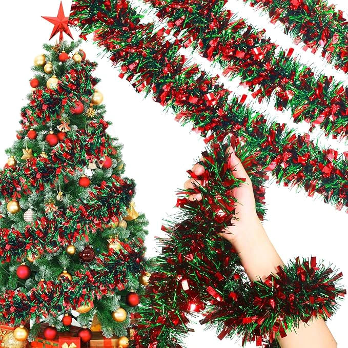 Christmas Tinsel Garland Xmas Metallic Tinsel Twist Garland Glitter Xmas Tree 9cm *2m