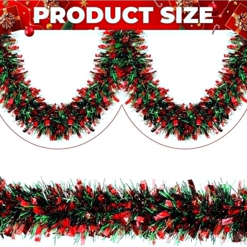 Christmas Tinsel Garland Xmas Metallic Tinsel Twist Garland Glitter Xmas Tree 9cm *2m