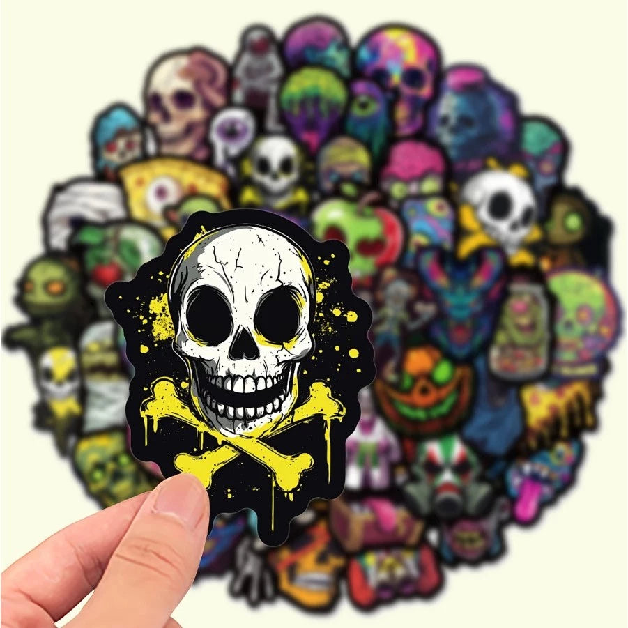 50pcs Scary Face Graffiti Stickers - Waterproof Vinyl Decals for Phones, Laptops & MORE