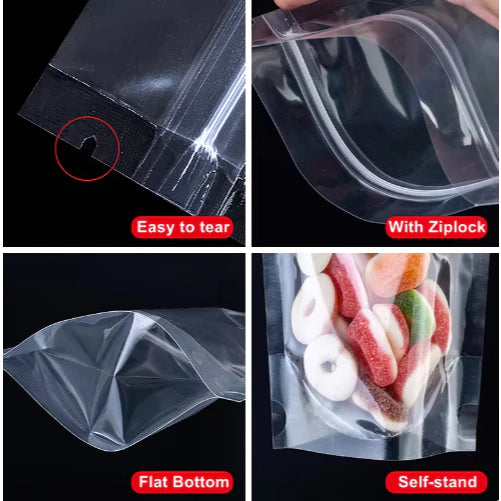 (50pcs) STAND UP POUCH | Clear Resealable Zip Lock Bag