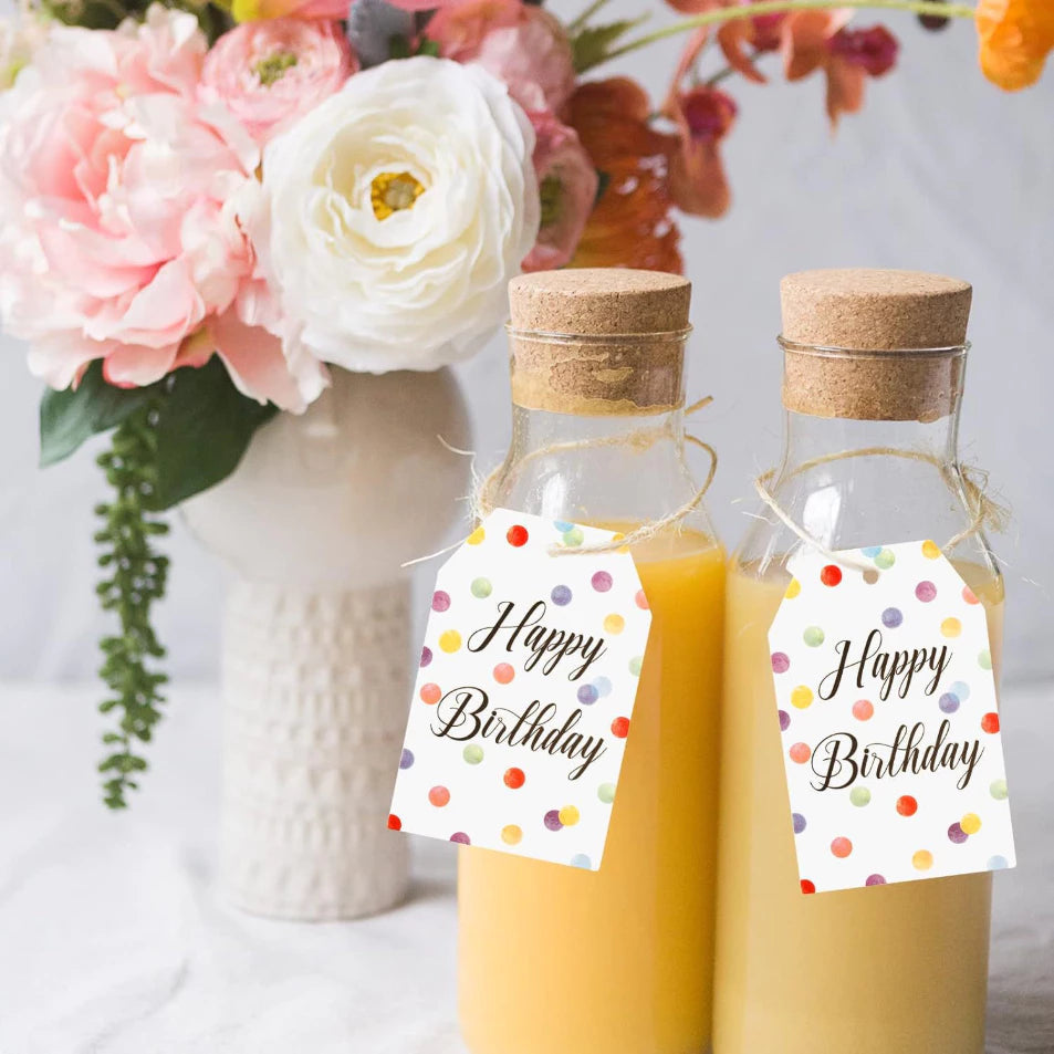 100pcs Happy Birthday Tag with Rope gift Packaging tag Decoration Souvenir tag