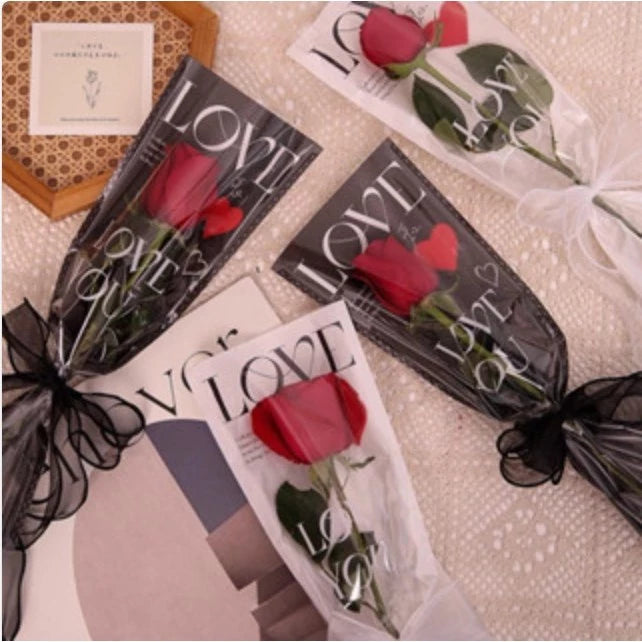20pcs LOVE Single Rose Flower Packaging Bag Gift Wrapping Paper Valentine's Day,anniversar