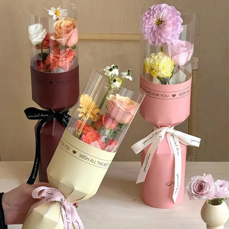 10pcs Round Flower Wrapping Paper in Clear Plastic Ideal for Valentine'S Day, Women'S Day, Anniv etc