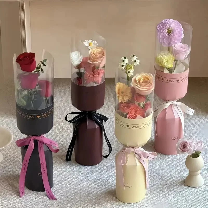 10pcs Round Flower Wrapping Paper in Clear Plastic Ideal for Valentine'S Day, Women'S Day, Anniv etc