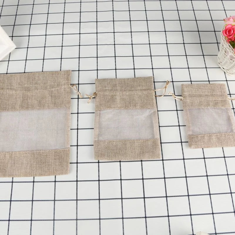 Single-sided window linen drawstring bag
