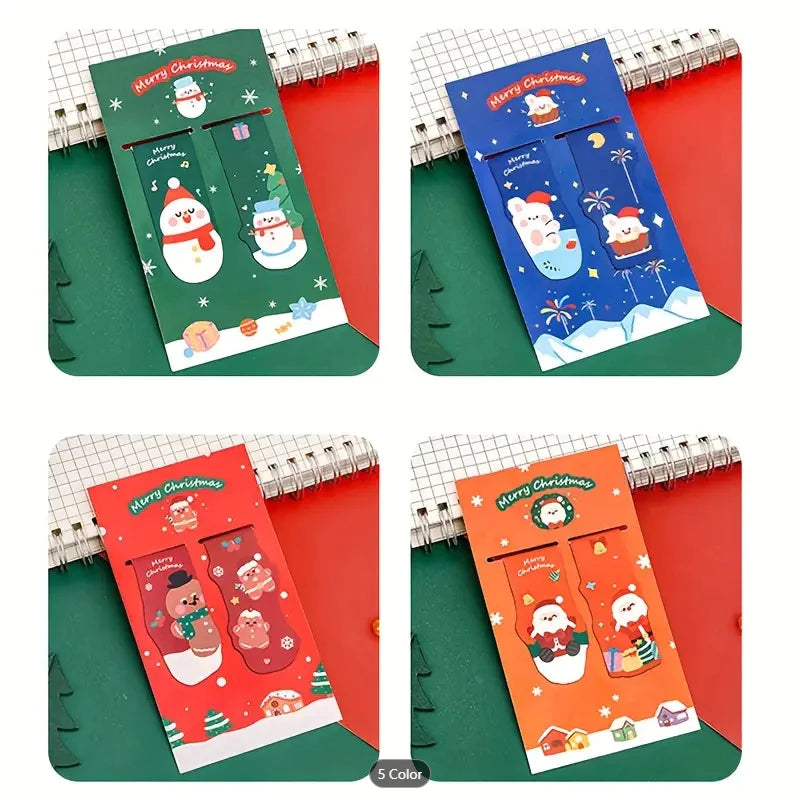 2pcs Christmas Magnetic Bookmark Student Christmas Magnetic Suction Book Page Clip