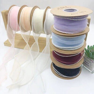(5yards)4cm Pearl Fish Tail Yarn Ribbon Bow Fresh Flower Bouquet Gift Packaging Wavy Ribbon