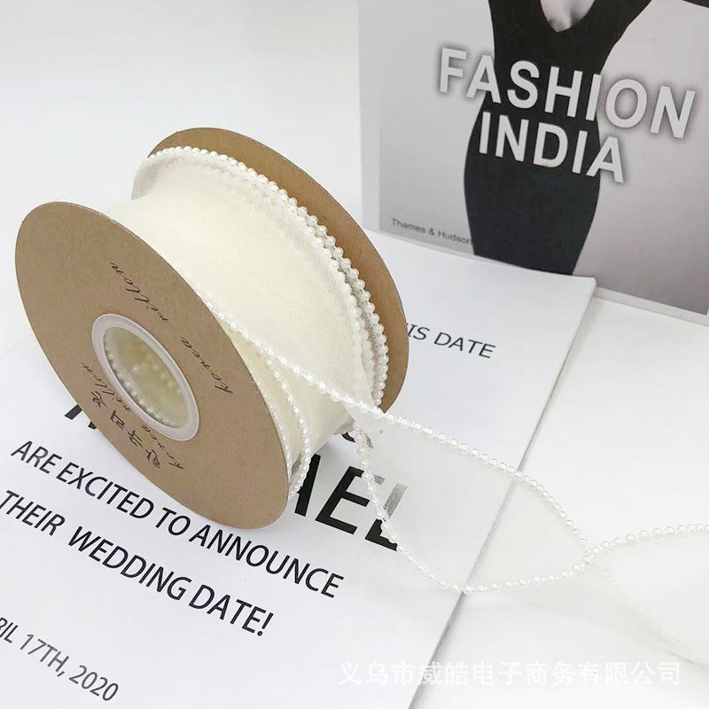 (5yards)4cm Pearl Fish Tail Yarn Ribbon Bow Fresh Flower Bouquet Gift Packaging Wavy Ribbon