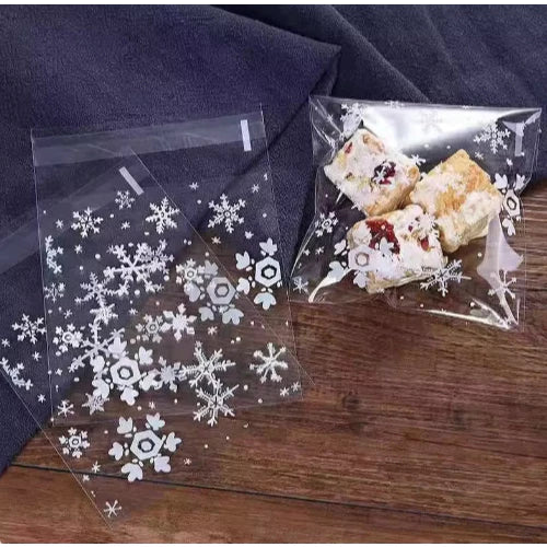 100pcs Snow Flakes Biscuit Cookies and Candies Food Packaging Plastic Bags