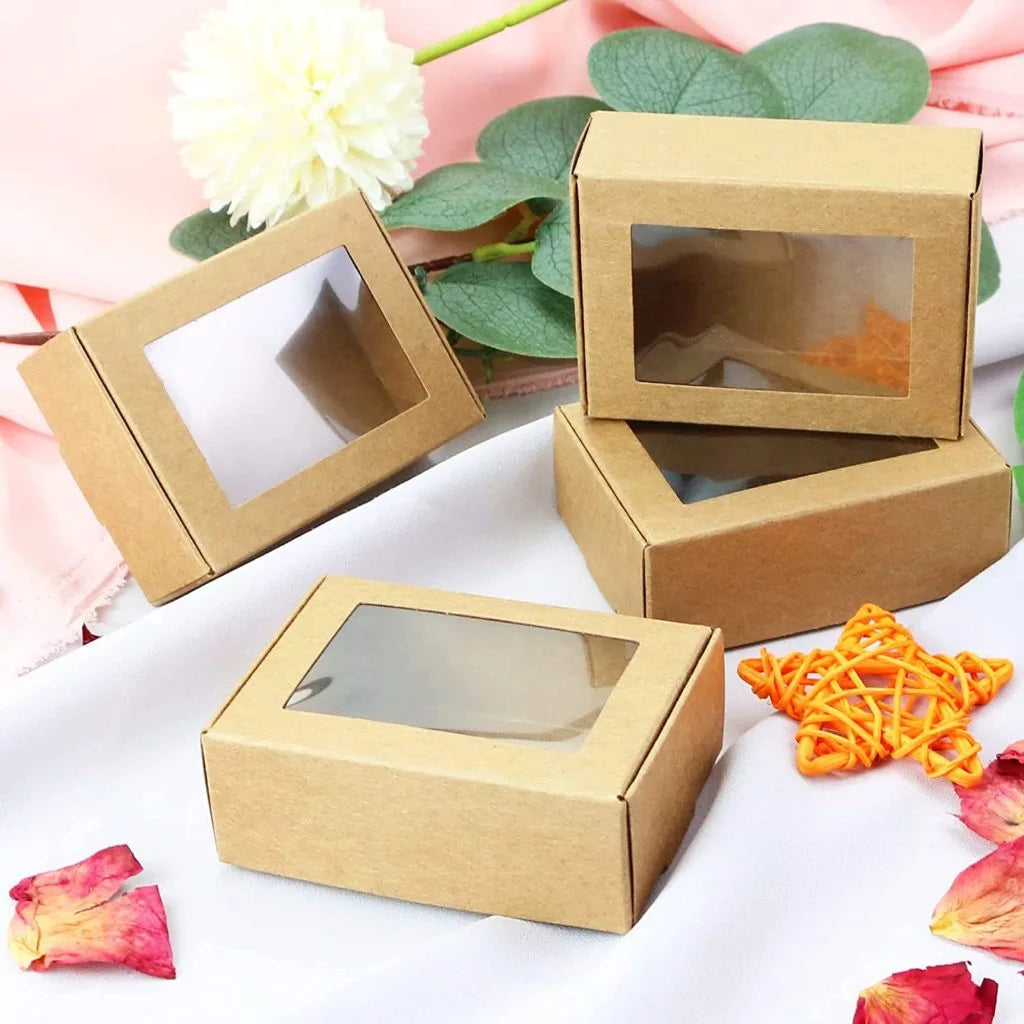 10pcs Mini Kraft Paper Box W/ Window jewelry box handmade soap paper box Packaging Boxes
