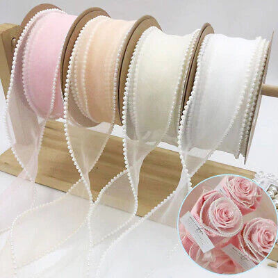 (5yards)4cm Pearl Fish Tail Yarn Ribbon Bow Fresh Flower Bouquet Gift Packaging Wavy Ribbon