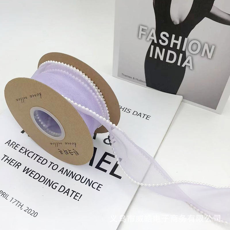 (5yards)4cm Pearl Fish Tail Yarn Ribbon Bow Fresh Flower Bouquet Gift Packaging Wavy Ribbon