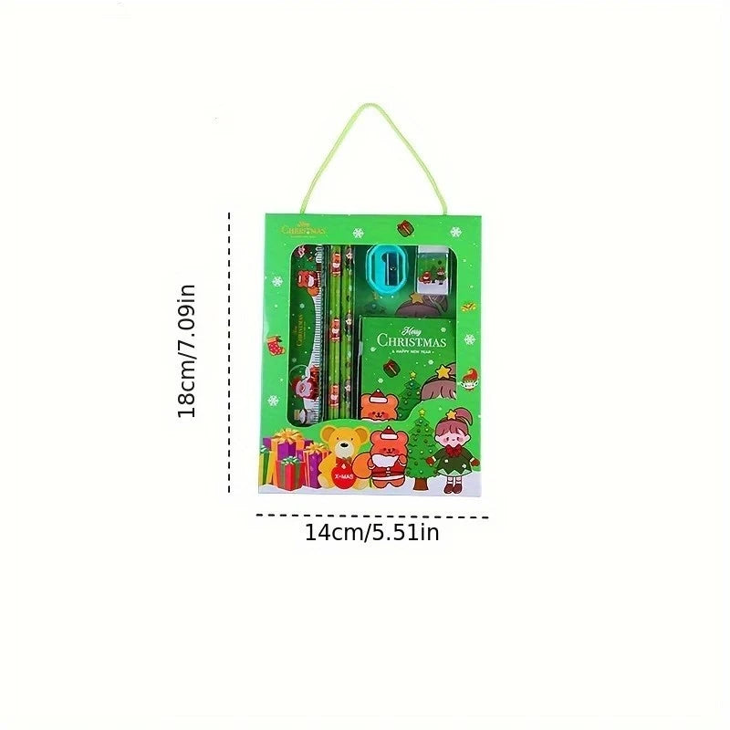 5pcs | 6in1 Christmas Stationery set pencil Sharpener Eraser Ruler Se