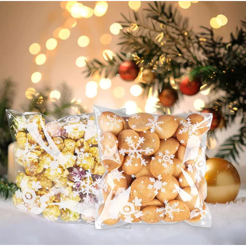 100pcs Snow Flakes Biscuit Cookies and Candies Food Packaging Plastic Bags