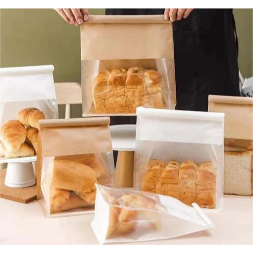 50pcs Toast Bread bag White/brown Bread Bag w/ window & self sealing Tie Pastry Bag