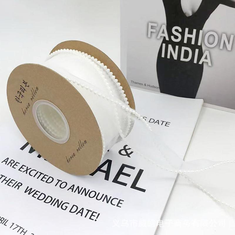 (5yards)4cm Pearl Fish Tail Yarn Ribbon Bow Fresh Flower Bouquet Gift Packaging Wavy Ribbon
