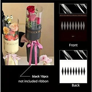 10pcs Round Flower Wrapping Paper in Clear Plastic Ideal for Valentine'S Day, Women'S Day, Anniv etc