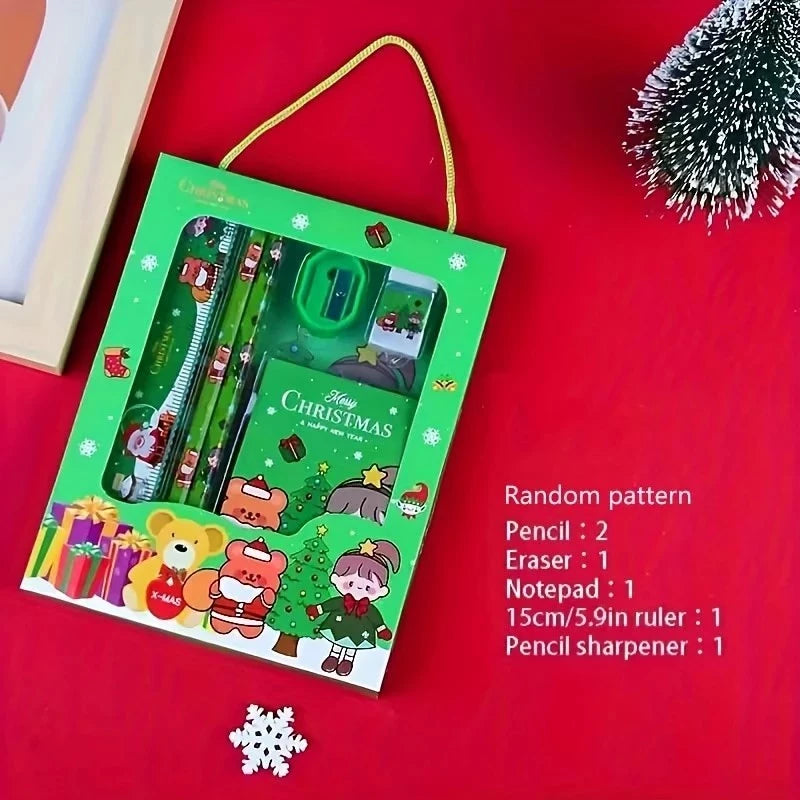 5pcs | 6in1 Christmas Stationery set pencil Sharpener Eraser Ruler Se