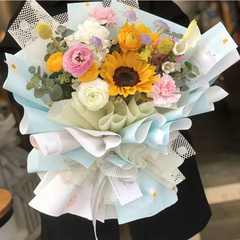 20pcs | Daisy Bouquet Wrapping Paper – Fresh as You Floral Design Perfect for fresh bouquets, gift