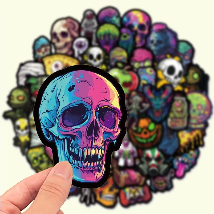 50pcs Scary Face Graffiti Stickers - Waterproof Vinyl Decals for Phones, Laptops & MORE