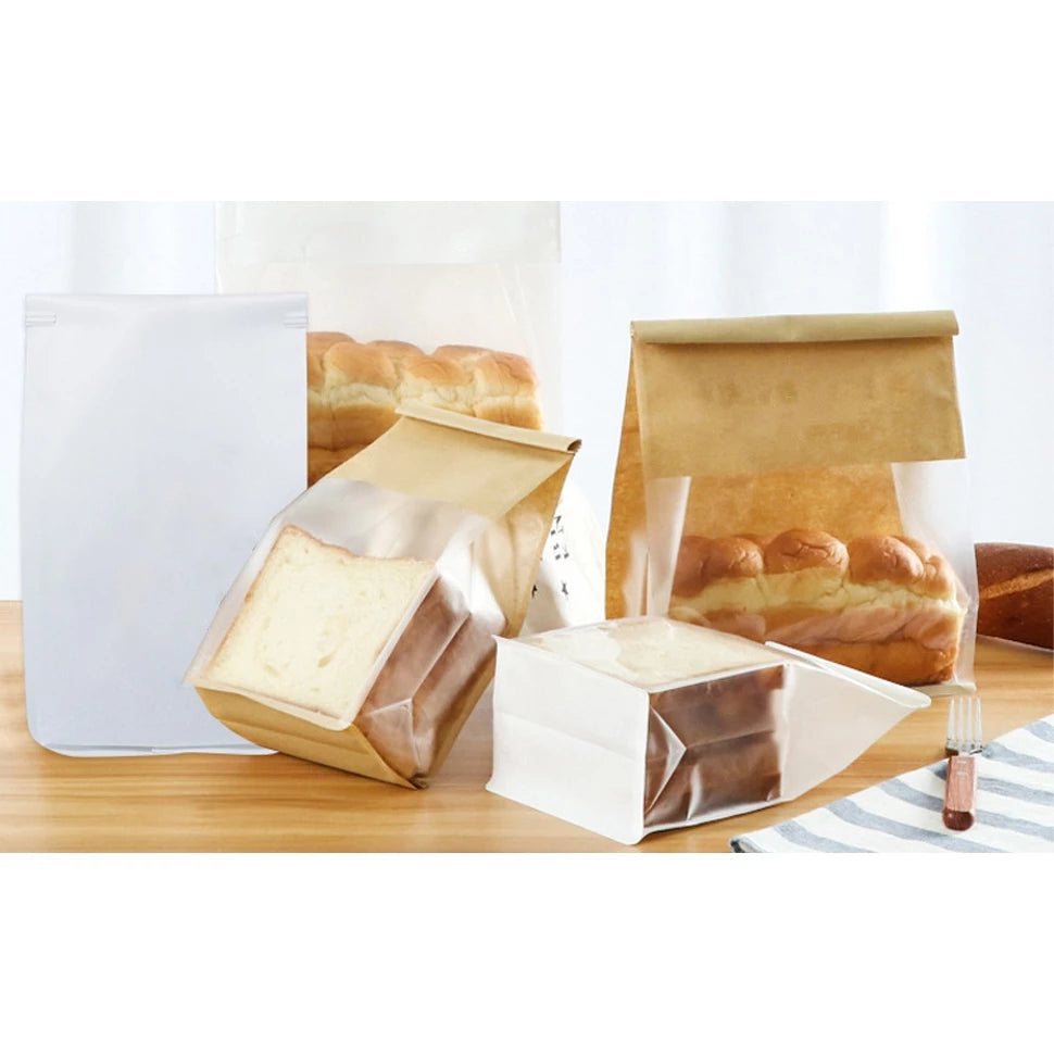 50pcs Toast Bread bag White/brown Bread Bag w/ window & self sealing Tie Pastry Bag
