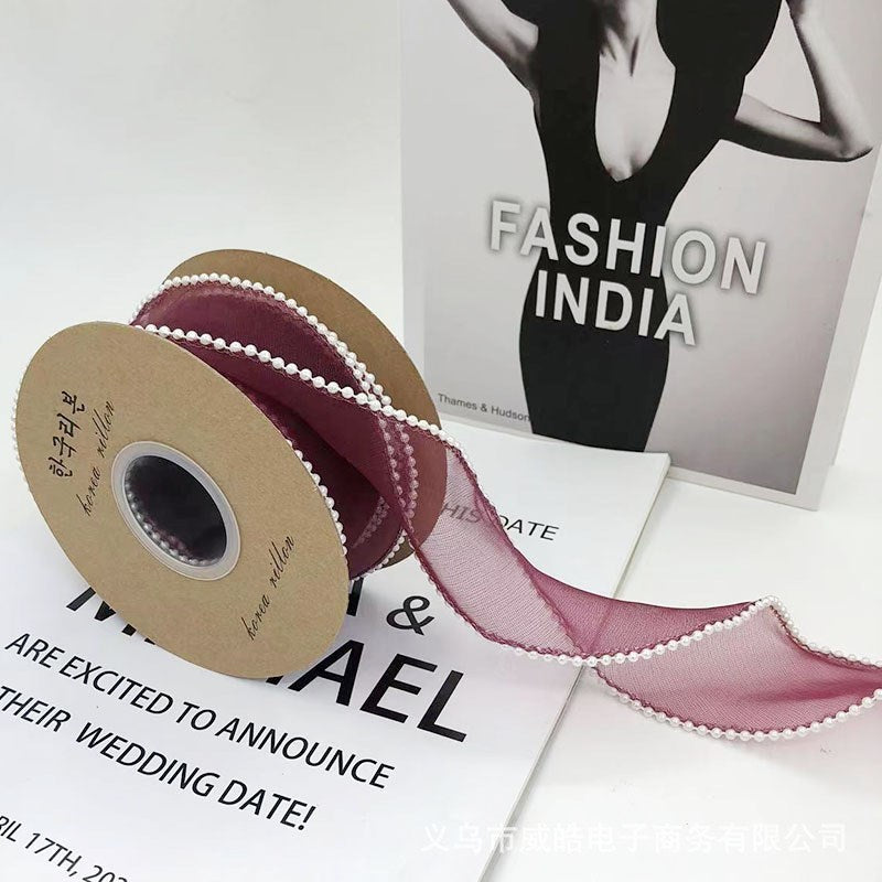 (5yards)4cm Pearl Fish Tail Yarn Ribbon Bow Fresh Flower Bouquet Gift Packaging Wavy Ribbon