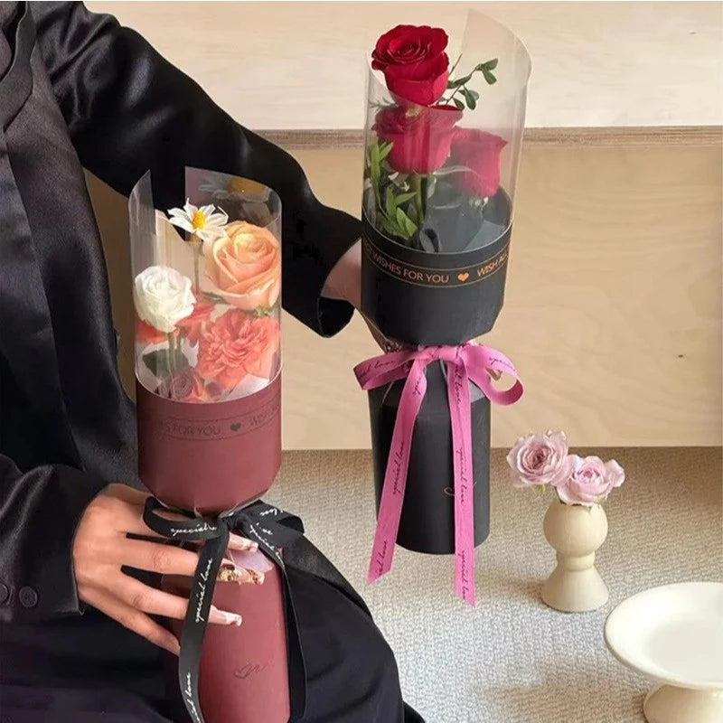 10pcs Round Flower Wrapping Paper in Clear Plastic Ideal for Valentine'S Day, Women'S Day, Anniv etc
