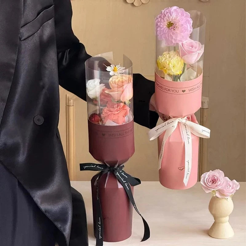 10pcs Round Flower Wrapping Paper in Clear Plastic Ideal for Valentine'S Day, Women'S Day, Anniv etc