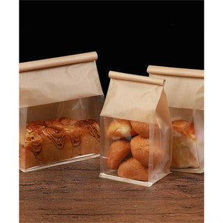 50pcs Toast Bread bag White/brown Bread Bag w/ window & self sealing Tie Pastry Bag
