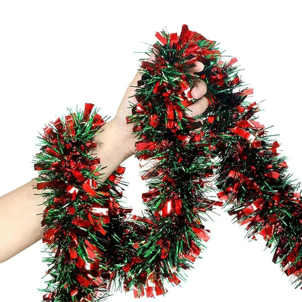 Christmas Tinsel Garland Xmas Metallic Tinsel Twist Garland Glitter Xmas Tree 9cm *2m